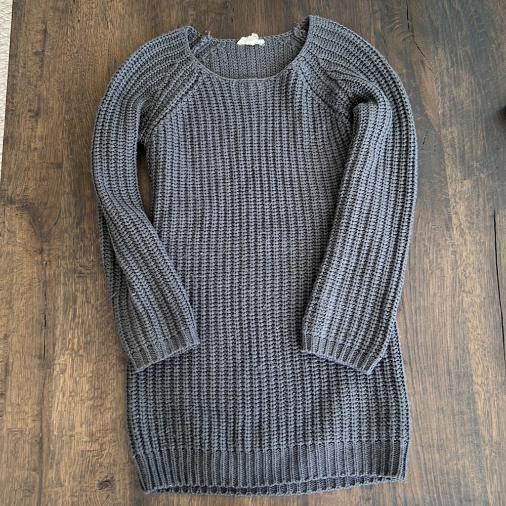 Silence and Noise Sweater Dress Peekaboo Back Dark Grey Knit